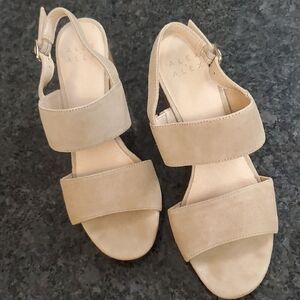 Alex + Alex Tan Women's Slingback Sandals With Brilliant Wood Grain Heels